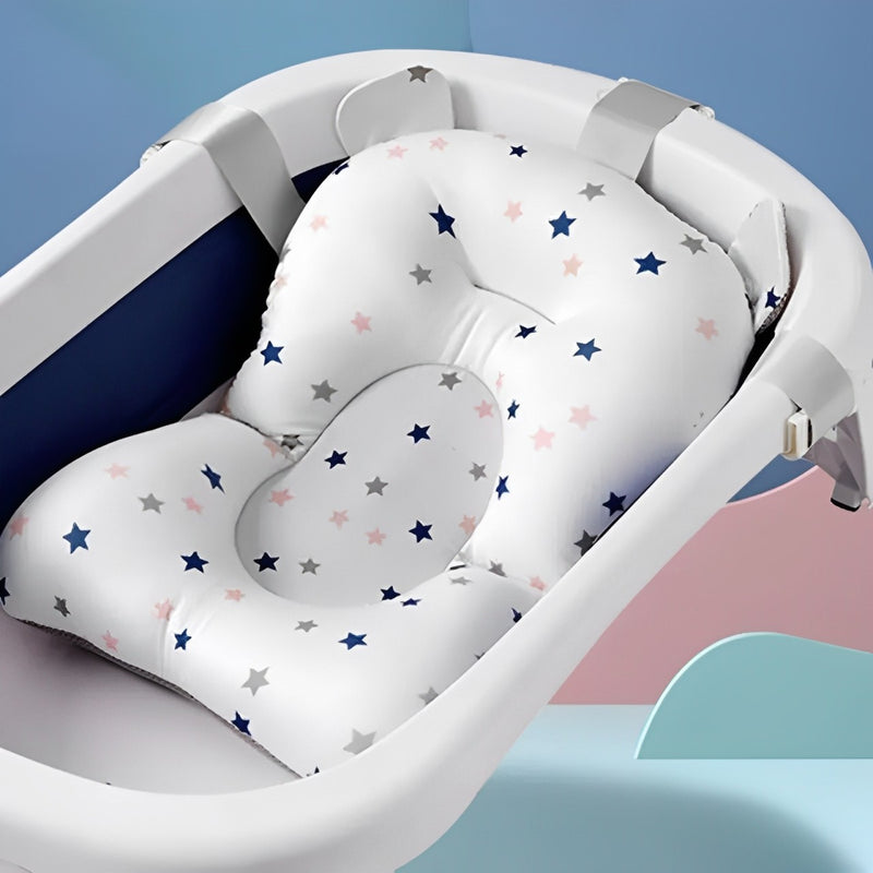 Baby bath seat cushion in geometric pattern for ages 0-12 months